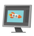 Rocket flying out of laptop screen vector cartoon. Royalty Free Stock Photo