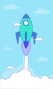 Rocket flying over cloud,Rocket launch. Business startup concept. business product on the market startup