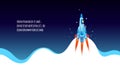 Rocket flying over cloud, Spaceship launch. Business startup banner concept.