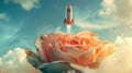 Rocket flying over rose in the sky Royalty Free Stock Photo
