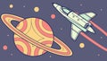 Rocket Flying Past a Ringed Planet, Galactic Adventure, vector design Generative AI Royalty Free Stock Photo