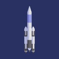 Rocket flying in space. Isolated futuristic rocketship or spaceship during spaceflight. Flight of intergalactic shuttle