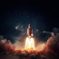 Rocket flying through space out of the earth Royalty Free Stock Photo