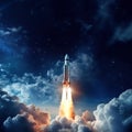 Rocket flying through space out of the earth Royalty Free Stock Photo