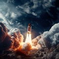 Rocket flying through space out of the earth Royalty Free Stock Photo