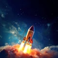 Rocket flying through space out of the earth Royalty Free Stock Photo