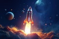 Rocket flying through space out of the earth Royalty Free Stock Photo