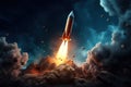 Rocket flying through space out of the earth Royalty Free Stock Photo