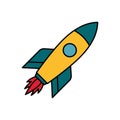 Rocket flying in space. Spaceship rocket launch. Business start up concept