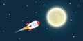 Rocket is flying to the full moon in space Royalty Free Stock Photo