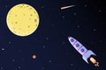 Rocket flying to the Moon. Royalty Free Stock Photo