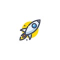 Rocket flying up icon. Colorful cartoon ship launch. Innovation product logo. Business aspiration strategy vector