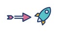 Rocket with forward arrow, space travel and launch, vector design Generative AI Royalty Free Stock Photo