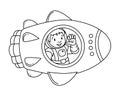 Starship or rocket with pilot. Kids coloring book