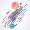 Rocket. Futuristic vector image. Abstract 3D image of a rocket. Bright curved geometric shapes.