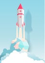 Rocket, globe, cloud, sky, paper art style with pastel color Royalty Free Stock Photo