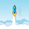 Rocket, globe, cloud and sky. paper art style with pastel color tones.vector illustration