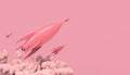 Rocket Group flying in space and smoke with Pastel Pink pastel color tones on Background - Paper art style Royalty Free Stock Photo