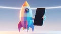 Rocket Holding Phone Startup App, Technology, Innovation Royalty Free Stock Photo