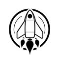 Rocket icon. Black spaceship icon isolated. Rocket launching sign.