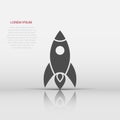 Rocket icon in flat style. Spaceship launch vector illustration on white isolated background. Sputnik business concept Royalty Free Stock Photo