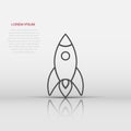 Rocket icon in flat style. Spaceship launch vector illustration on white isolated background. Sputnik business concept Royalty Free Stock Photo
