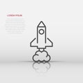 Rocket icon in flat style. Spaceship launch vector illustration on white isolated background. Sputnik business concept Royalty Free Stock Photo