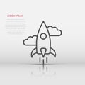 Rocket icon in flat style. Spaceship launch vector illustration on white isolated background. Sputnik business concept Royalty Free Stock Photo