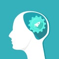 Rocket icon in the human head. Originality in the brain. Vector Royalty Free Stock Photo