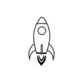 Rocket icon on isolated background.Launch rocket at space in flat style.Black spaceship icon for marketing, web.