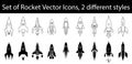 Rocket icon set, Vector collection of 2 different styles Royalty Free Stock Photo