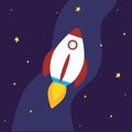 Rocket illustration with cartoon style and flat color launch to the moon Royalty Free Stock Photo