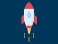 Rocket illustration flying in space. Spaceship flight to startup business. Idea concept in flat design. Motivation