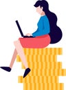 Woman working on laptop, colorful illustration