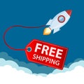 Rocket with label free shipping fly in the sky