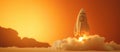 Rocket launch against sunset backdrop, vibrant colors, dramatic scene Royalty Free Stock Photo
