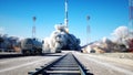 Rocket launch animation. Daylight. Space launch system. 3d rendering. Royalty Free Stock Photo
