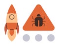 Rocket Launch and Bug Warning Triangle Representing Software Development Concept Royalty Free Stock Photo