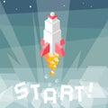 Rocket launch. Business startup metaphor. Cubes composition isometric vector illustration of cruise missile. New product, successf