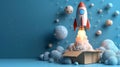 Rocket launch from cardboard box - generative ai Royalty Free Stock Photo