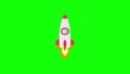 Rocket launch cartoon animation in flat style, HD mp4 with green screen Chroma key