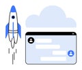 Rocket Launch with Chat Interface and Cloud Symbolizing Innovation and Communication Royalty Free Stock Photo