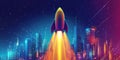 Rocket Launch Cityscape Night Royalty Free Stock Photo