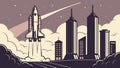 Rocket launch cityscape, urban space program scene vector design Generative AI