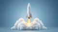 Rocket launch through the clouds, a journey into space exploration and scientific discovery Royalty Free Stock Photo