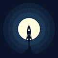 Rocket launch concept. Vector illustration in paper art style, silhouette of a rocket on the background of the moon and the starry Royalty Free Stock Photo