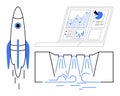 Rocket Launch, Data Analytics Dashboard, and Hydro Energy Concept with Minimalist Style Royalty Free Stock Photo