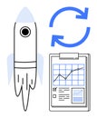 Rocket Launch, Data Growth Chart, and Process Upgrade Arrows for Progress and Innovation Royalty Free Stock Photo