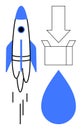 Rocket Launch, Download Box, and Water Drop Representing Progress and Transformation Royalty Free Stock Photo