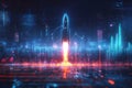 Rocket launch event in futuristic cityscape digital art nighttime high-tech environment dynamic view Royalty Free Stock Photo